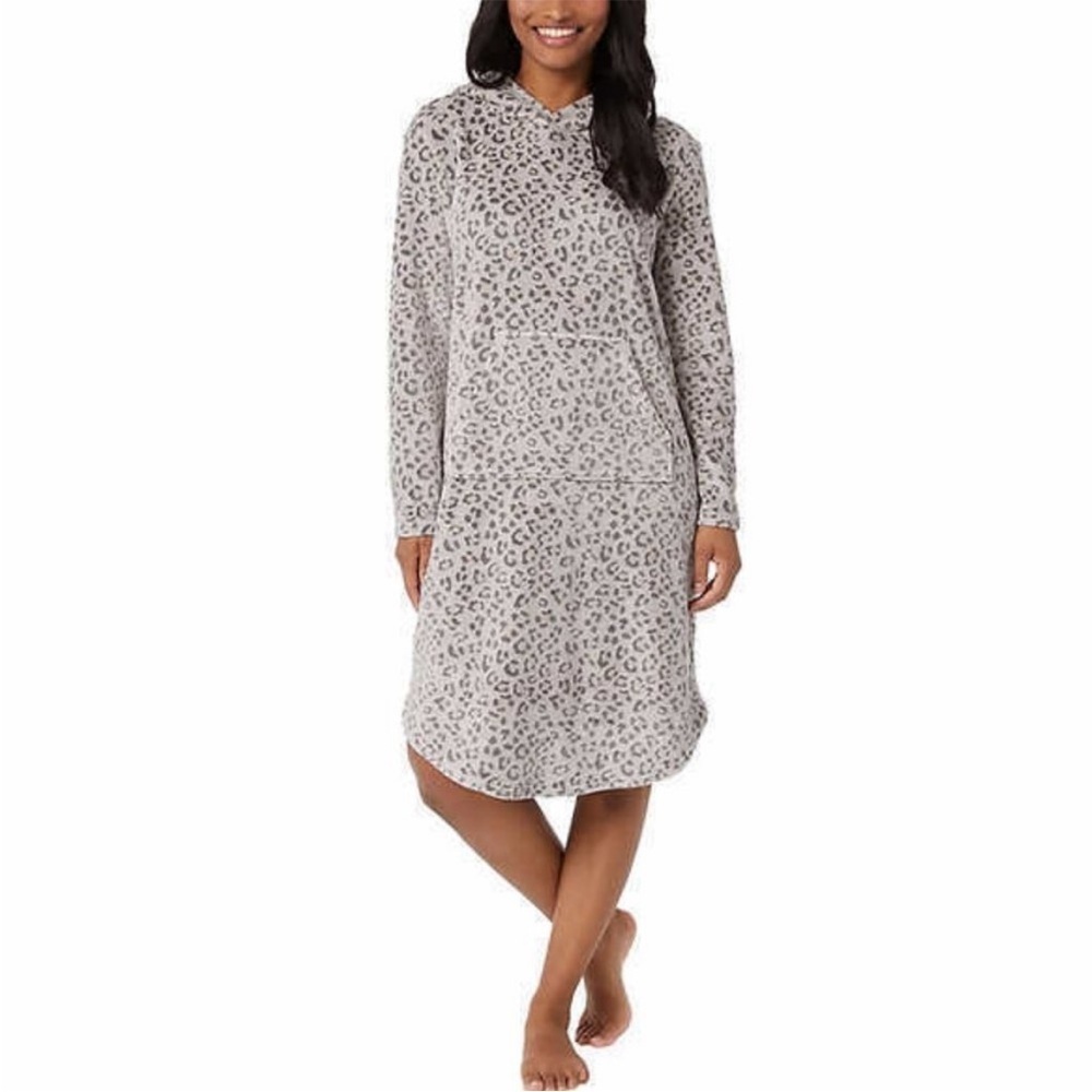 32 DEGREES Heat Hooded Cozy Plush Cheetah Leopard Print Sleepwear Grey XXL